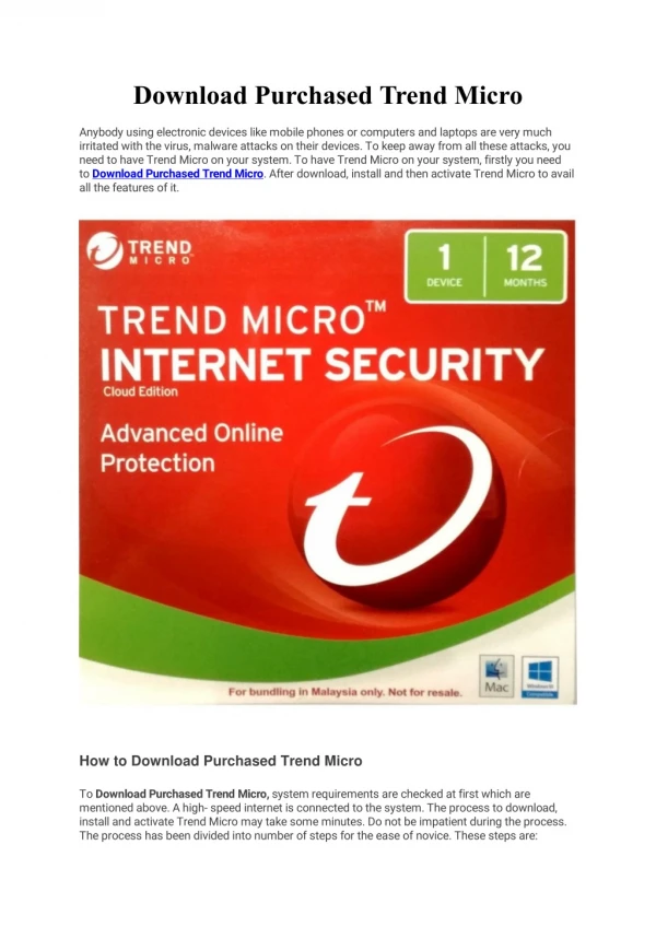 Download Purchased Trend Micro