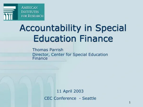 Accountability in Special Education Finance