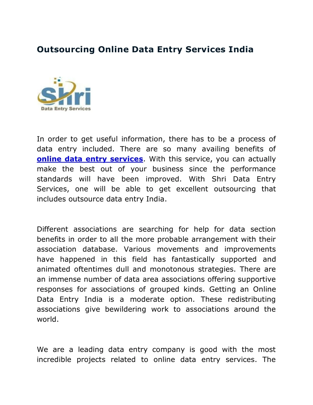 outsourcing online data entry services india