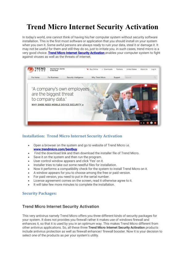 Trend micro internet security activation