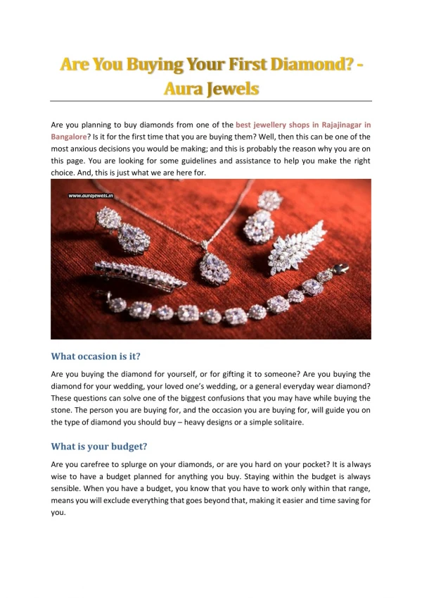 Are You Buying Your First Diamond? - Aura Jewels