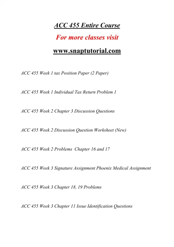 ACC 455 Exceptional Education / snaptutorial.com