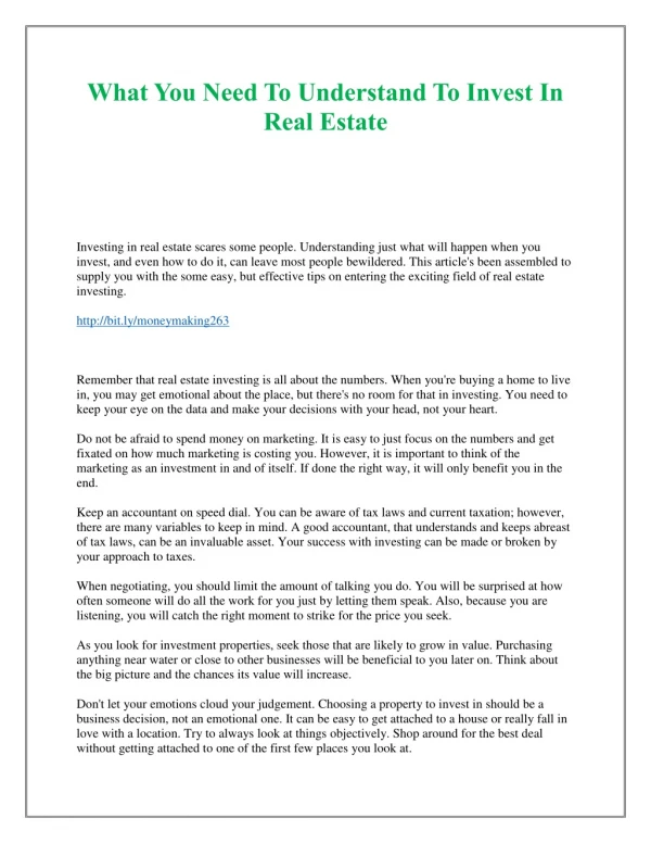 What You Need To Understand To Invest In Real Estate