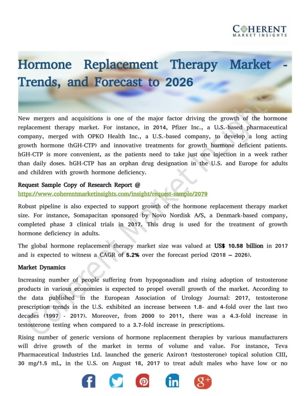 Hormone Replacement Therapy Market - Trends, and Forecast to 2026