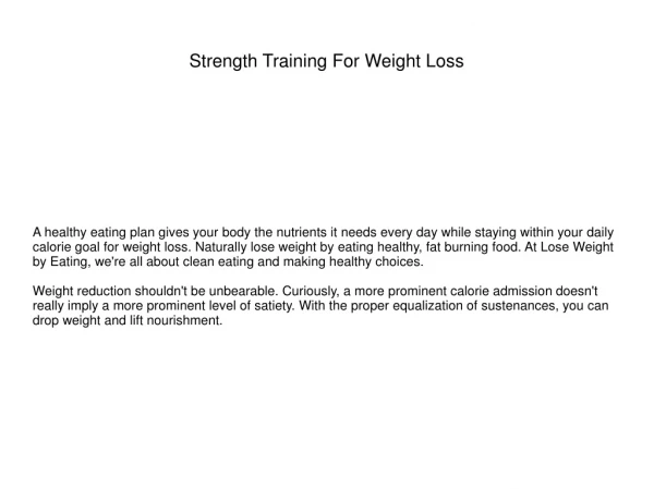 Strength Training For Weight Loss
