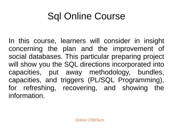 Sql Online Course | Best PL Sql Certification