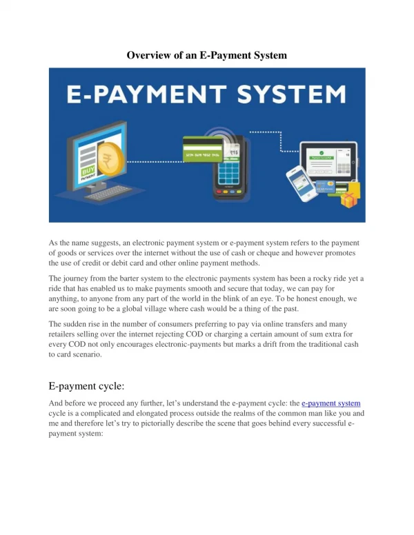 All that you need to know about e-payments or electronic payment system