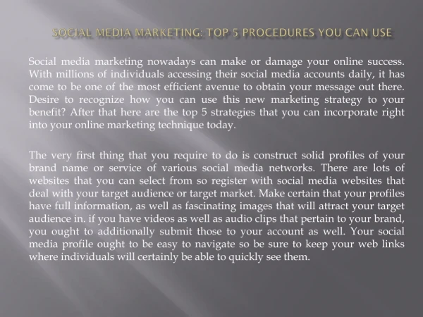 Social Media Marketing: Top 5 Procedures You Can Use