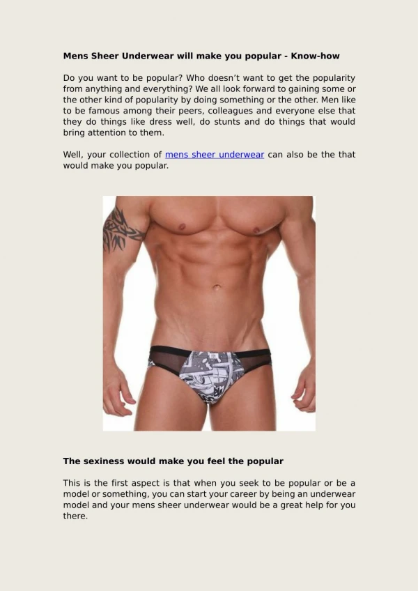 Mens Sheer Underwear will make you popular - Know-how