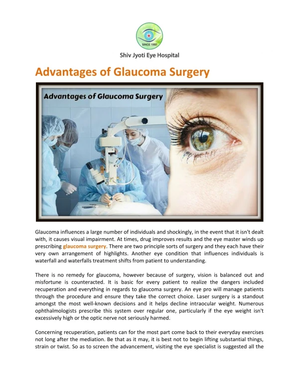 Benefits of Glaucoma Surgery