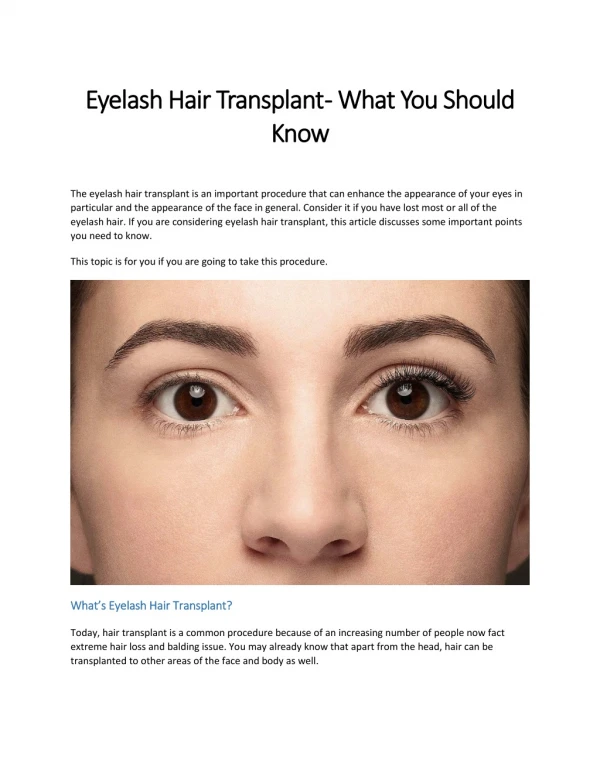 Eyelash Hair Transplant - What You Should Know