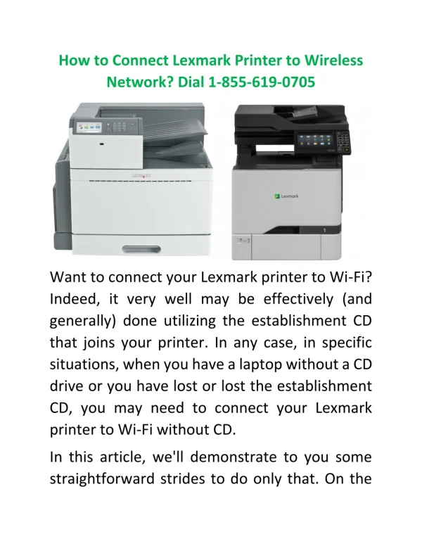 How to Connect Lexmark Printer to Wireless Network? Dial 1-877-235-8666
