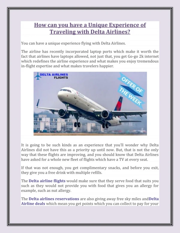 How can You Have a Unique Experience of Traveling with Delta Airlines?