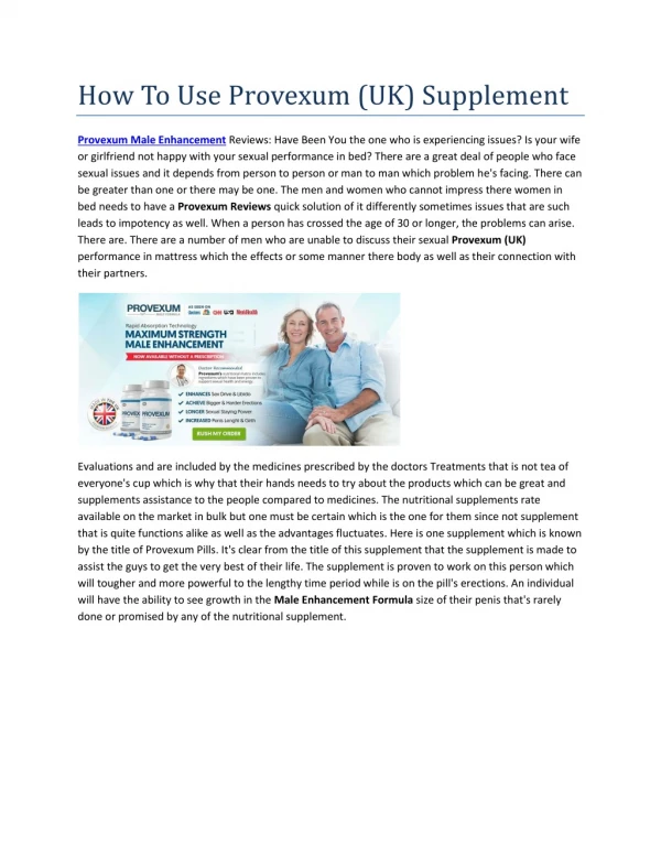 How To Use Provexum (UK) Supplement