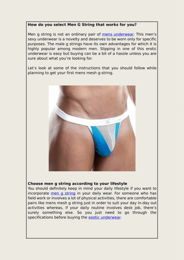 How do you select Men G String that works for you?
