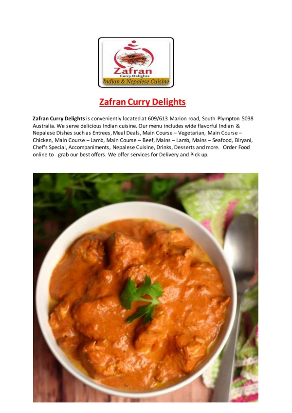 Zafran Curry Delights - Order Indian Food Online