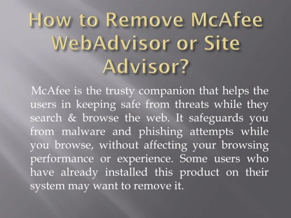 How to Remove McAfee WebAdvisor or Site Advisor?