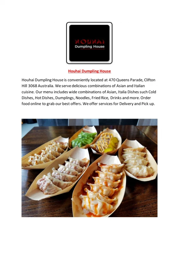 Houhai Dumpling House-Clifton Hill - Order Food Online