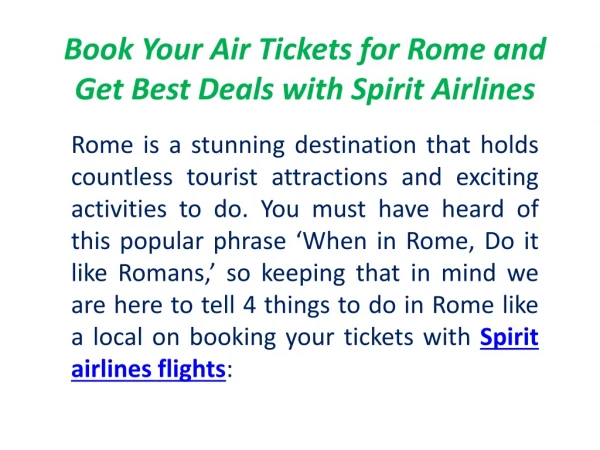 Book Your Air Tickets for Rome and Get Best Deals with Spirit Airlines