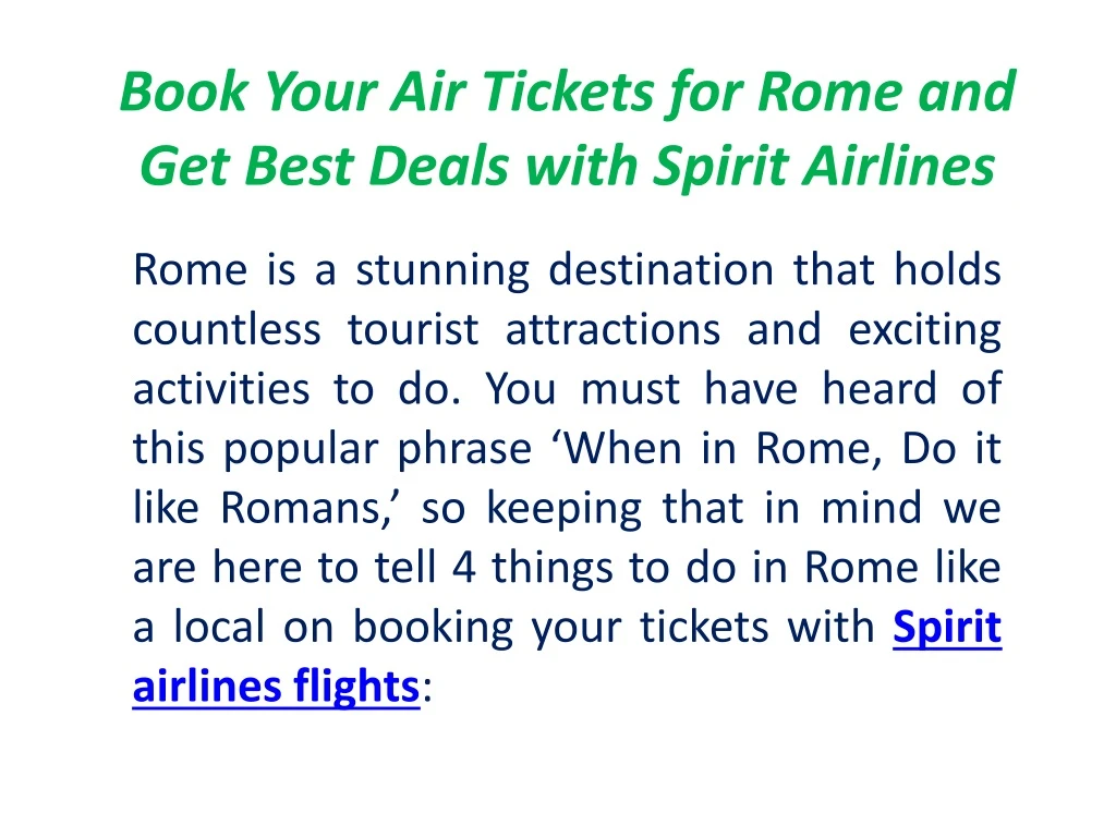 book your air tickets for rome and get best deals with spirit airlines