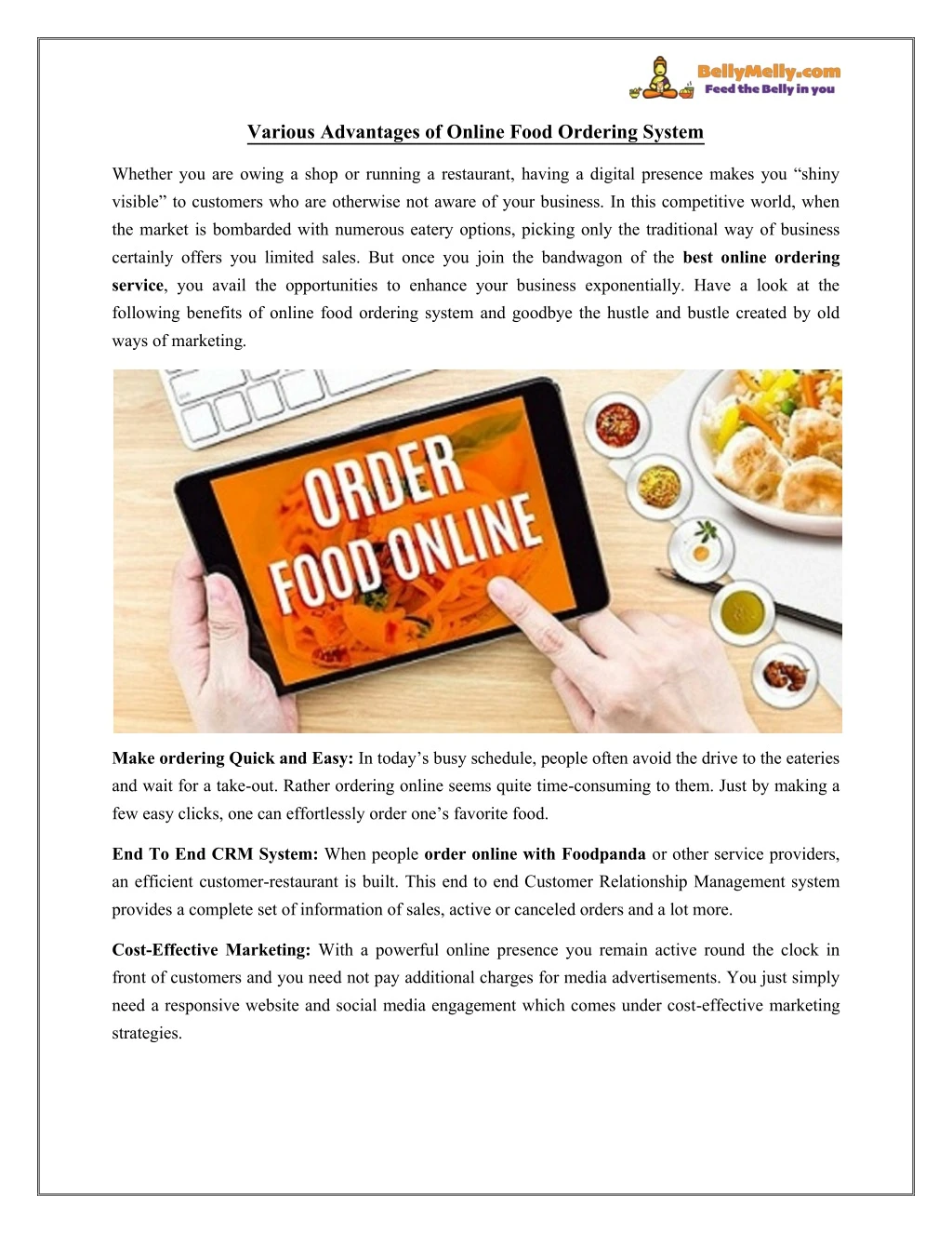 various advantages of online food ordering system