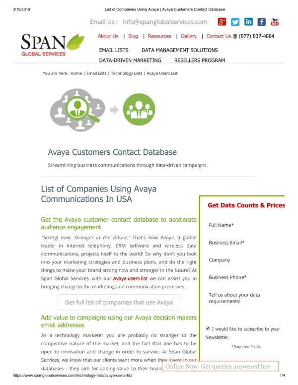 Avaya Customers Mailing List - Span Global Services