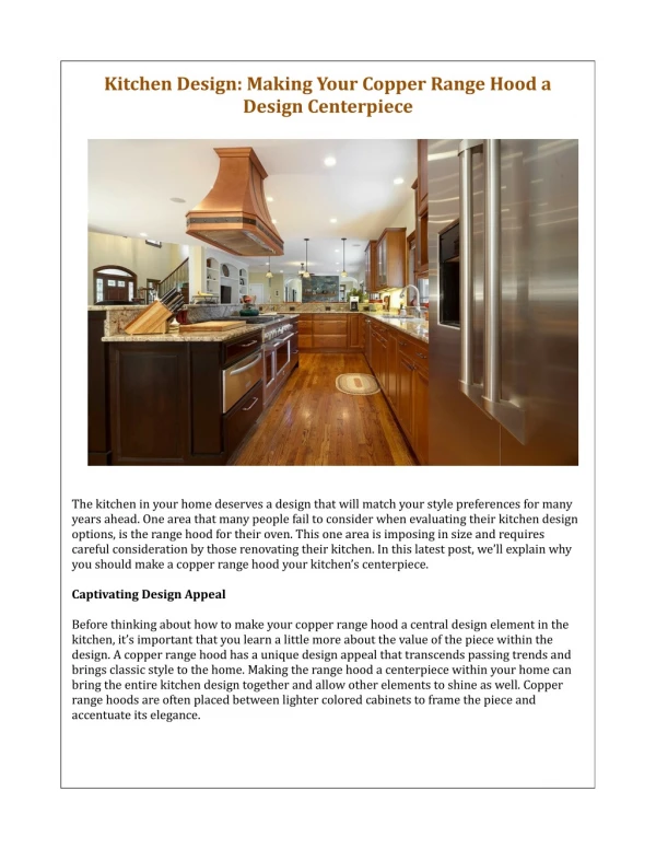 Kitchen Design: Making Your Copper Range Hood a Design Centerpiece