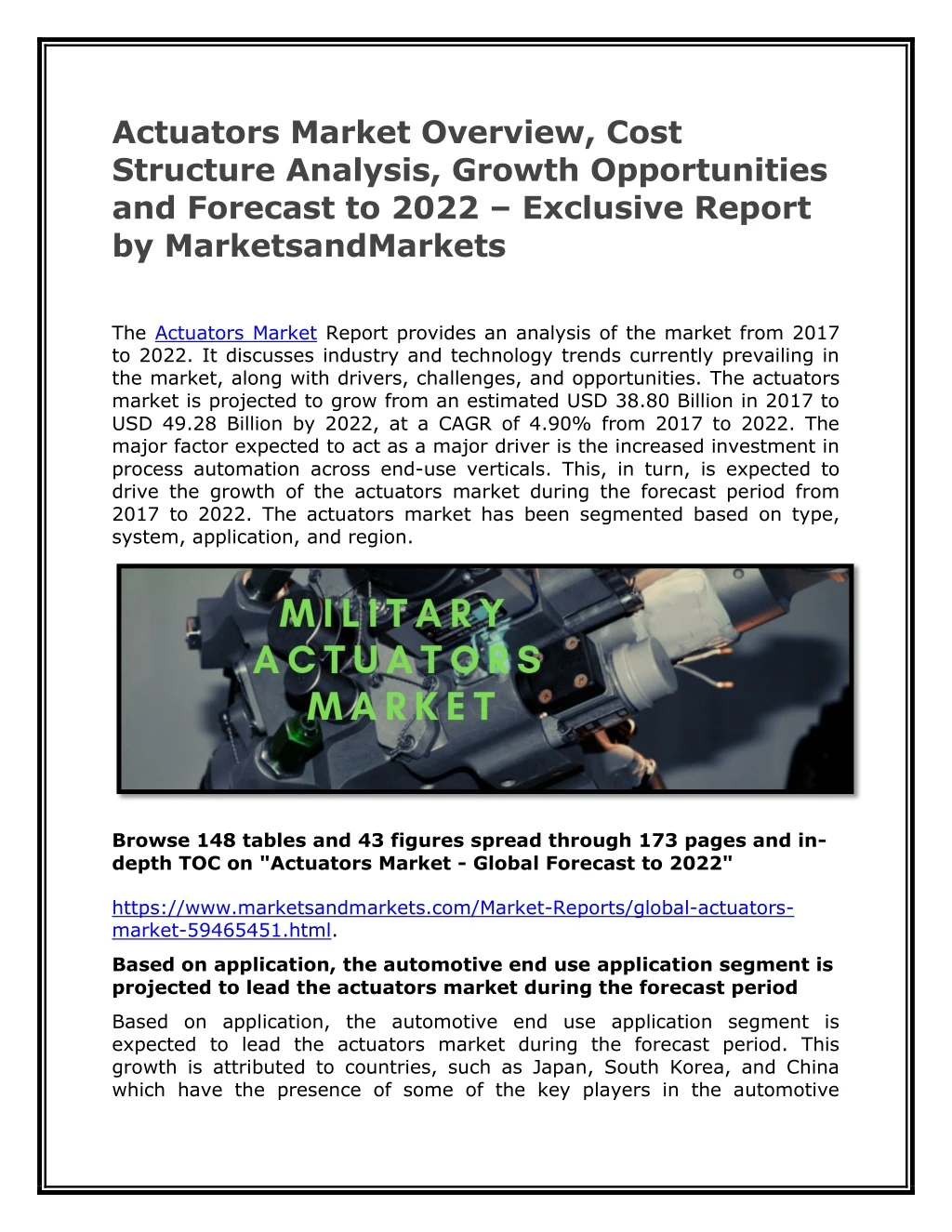 actuators market overview cost structure analysis