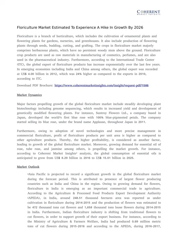 Floriculture Market - Global Industry Insights Trends Outlook and Opportunity Analysis 2018-2026