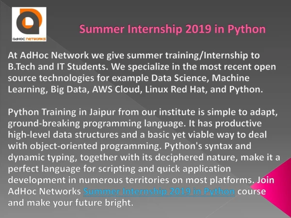 Summer Internship 2019 in Python