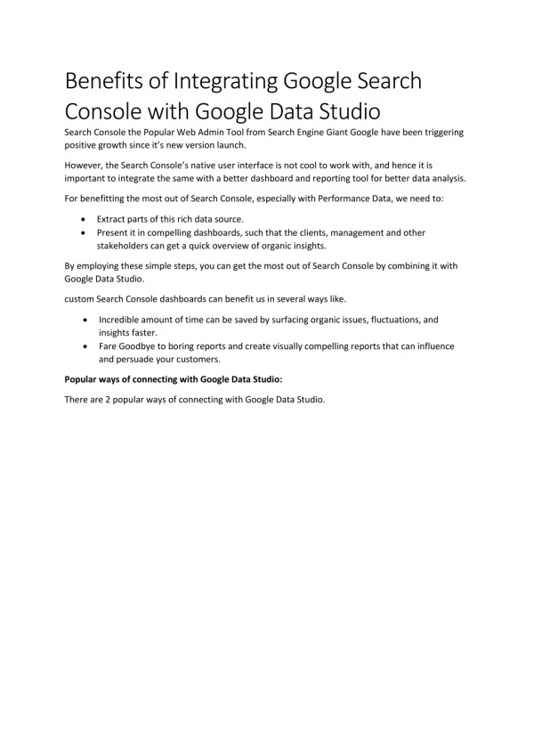 Google Data Studio & Google Search Console Integration