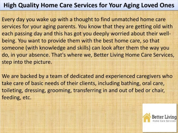 High Quality Home Care Services for Your Aging Loved Ones