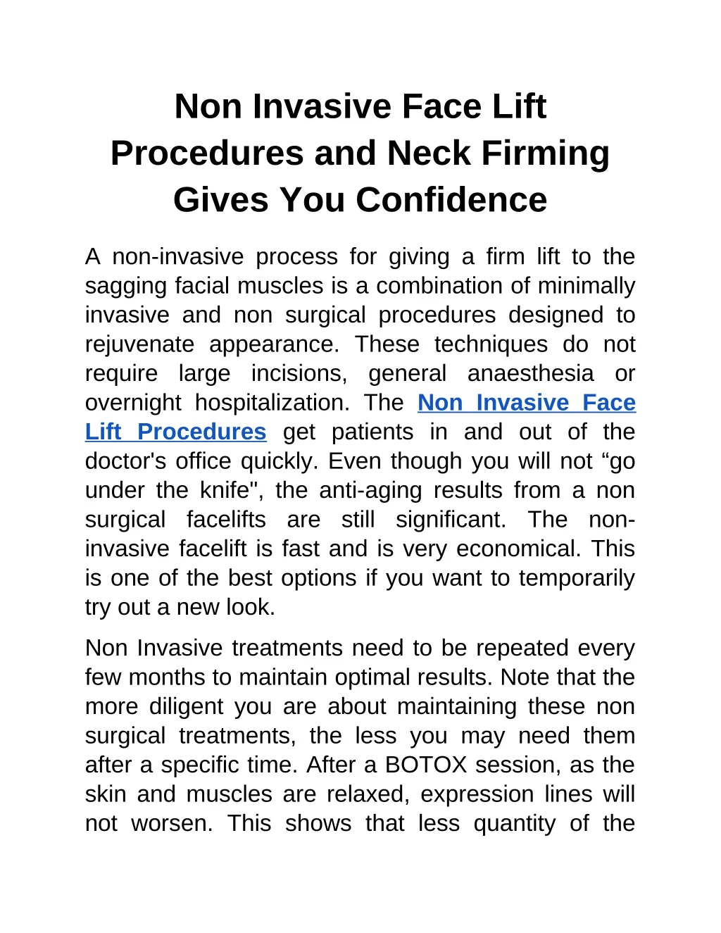non invasive face lift procedures and neck