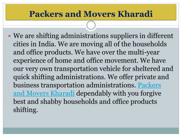 Packers and Movers Kharadi With Full Shifting Help