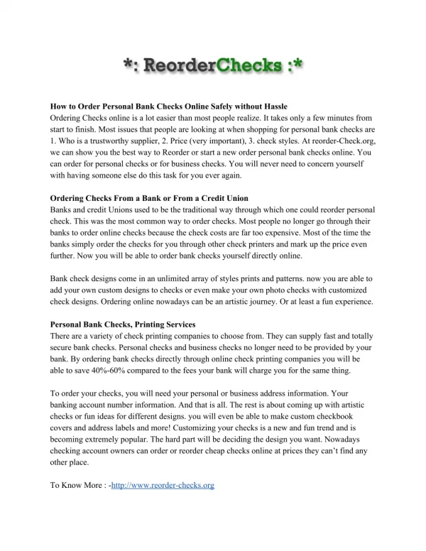 Reorder Checks Online