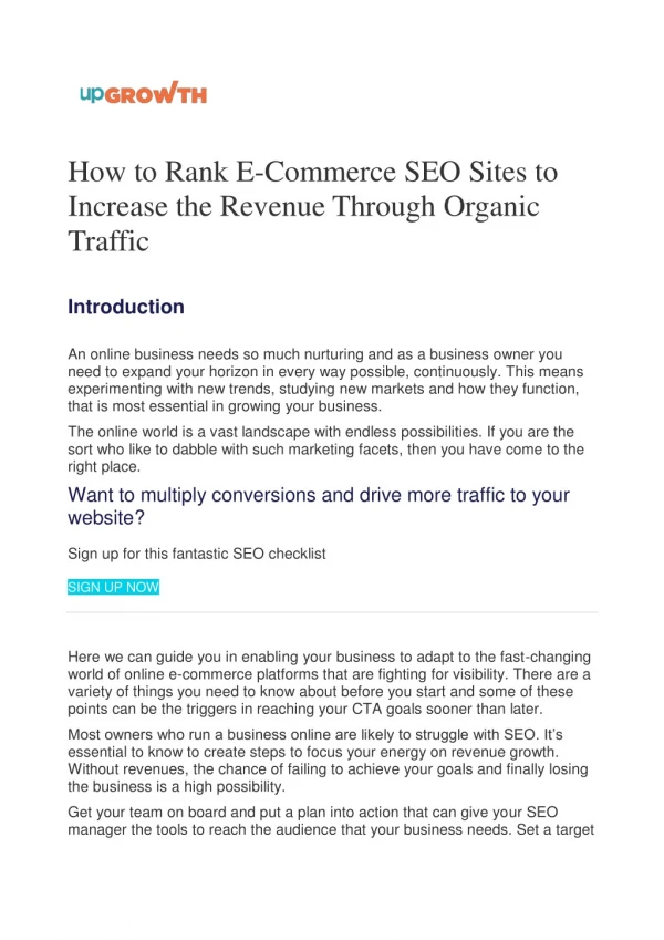 How to Rank E-Commerce SEO Sites to Increase the Revenue Through Organic Traffic