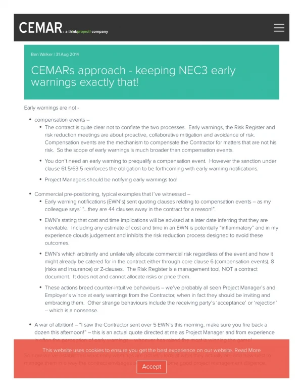 CEMARs approach - keeping NEC3 early warnings exactly that