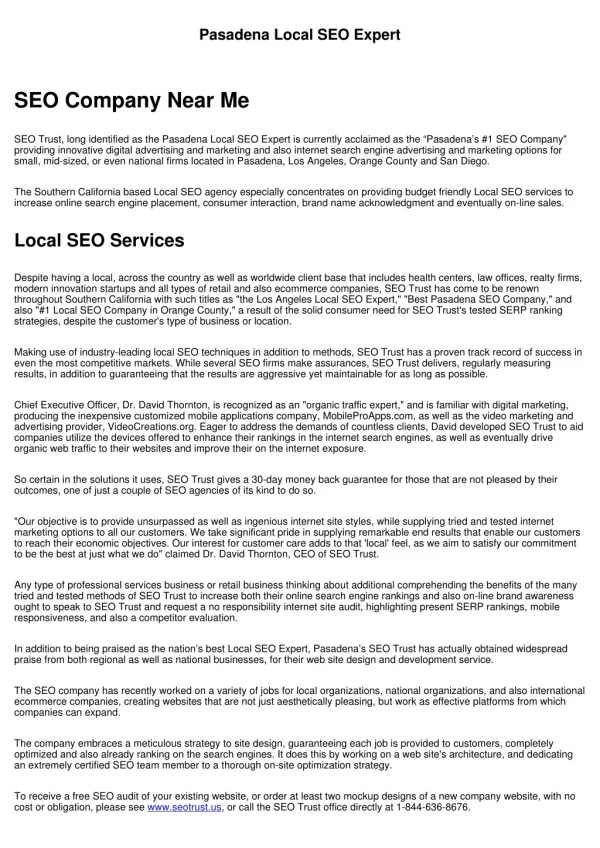 Pasadena Local SEO Services