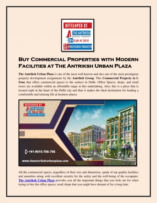 Buy Commercial Properties with Modern Facilities at The Antriksh Urban Plaza