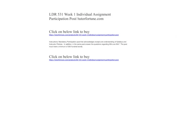 LDR 531 Week 1 Individual Assignment Participation Post//tutorfortune.com