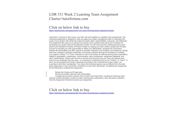 LDR 531 Week 2 Learning Team Assignment Charter//tutorfortune.com