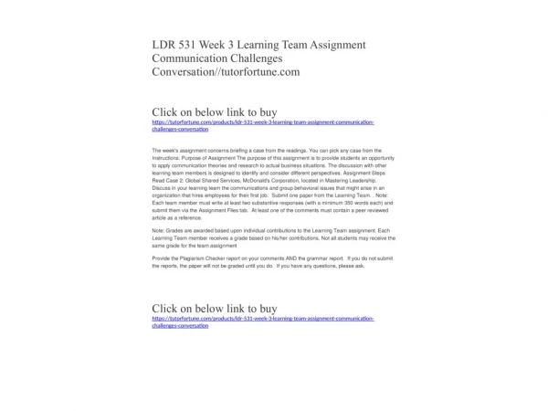 LDR 531 Week 3 Learning Team Assignment Communication Challenges Conversation//tutorfortune.com