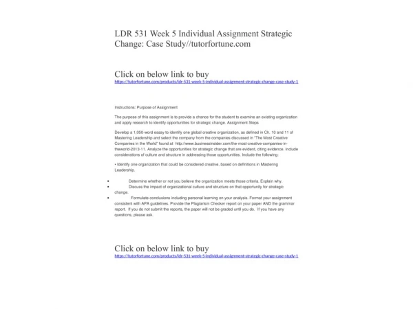 LDR 531 Week 5 Individual Assignment Strategic Change: Case Study//tutorfortune.com