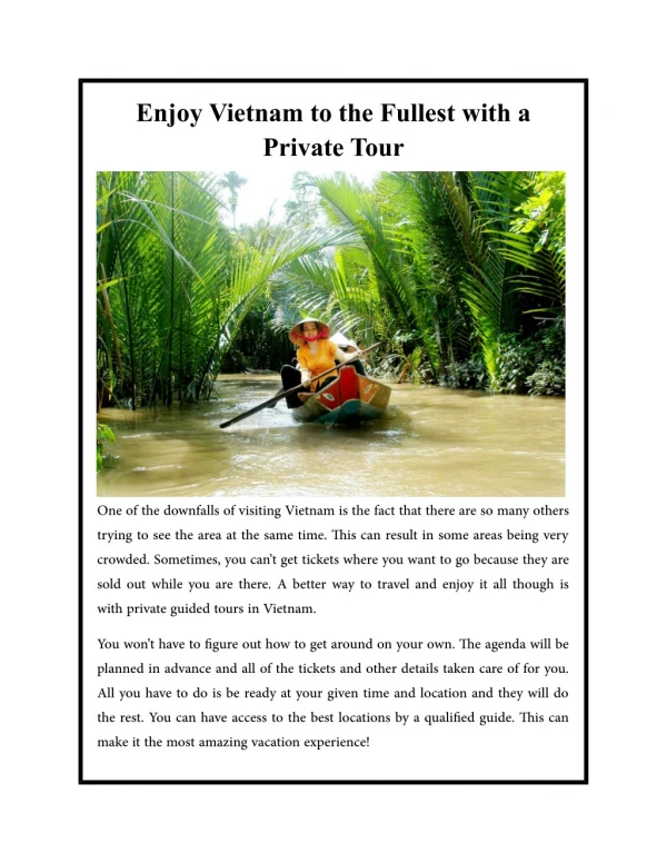 Enjoy Vietnam to the Fullest with a Private Tour