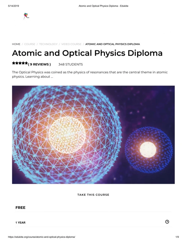Atomic and Optical Physics Diploma - Edukite