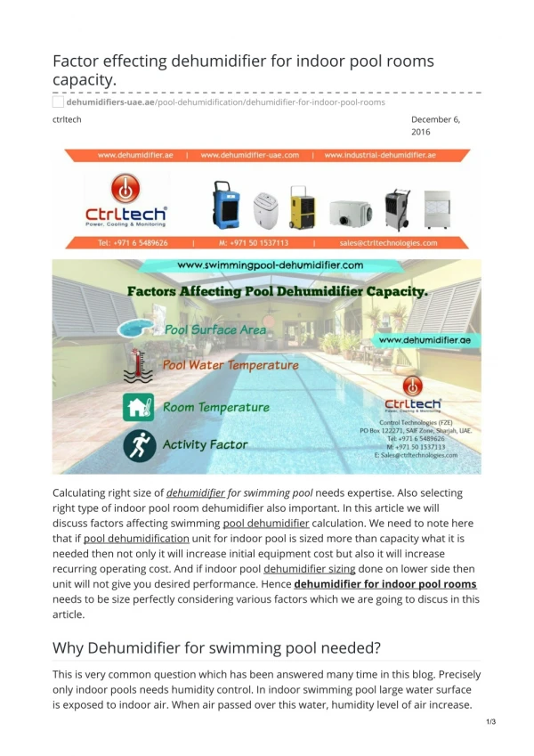 Factor effecting dehumidifier for indoor pool rooms capacity. #pooldehumidifier