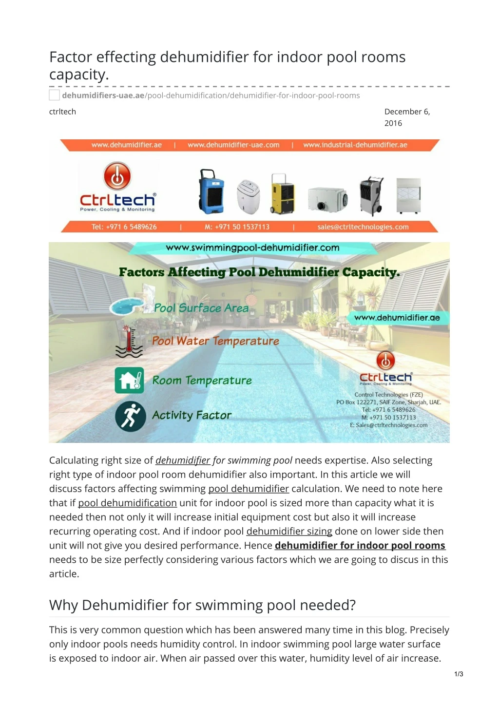 factor effecting dehumidifier for indoor pool