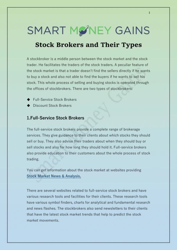 Stock Brokers and Their Types
