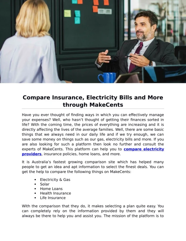 Compare Insurance, Electricity Bills and More through MakeCents