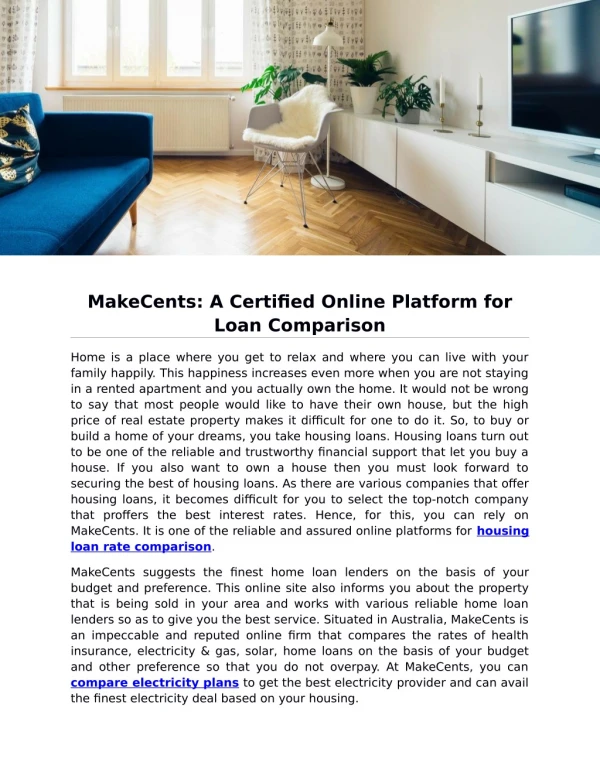 MakeCents: A Certified Online Platform for Loan Comparison